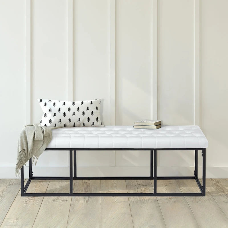 White / Brown / Green / Black Faux Leather Accent Bench, Metal Frame, Single Seat