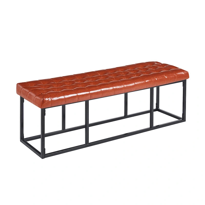 White / Brown / Green / Black Faux Leather Accent Bench, Metal Frame, Single Seat