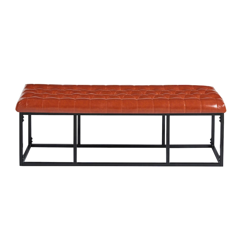 White / Brown / Green / Black Faux Leather Accent Bench, Metal Frame, Single Seat