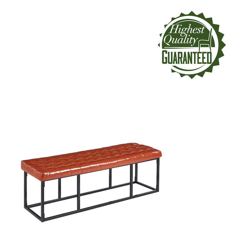 White / Brown / Green / Black Faux Leather Accent Bench, Metal Frame, Single Seat