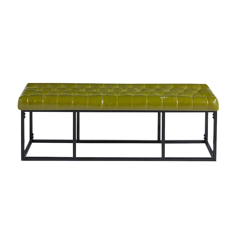 White / Brown / Green / Black Faux Leather Accent Bench, Metal Frame, Single Seat