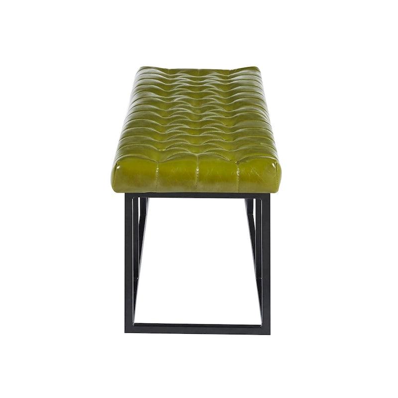 White / Brown / Green / Black Faux Leather Accent Bench, Metal Frame, Single Seat