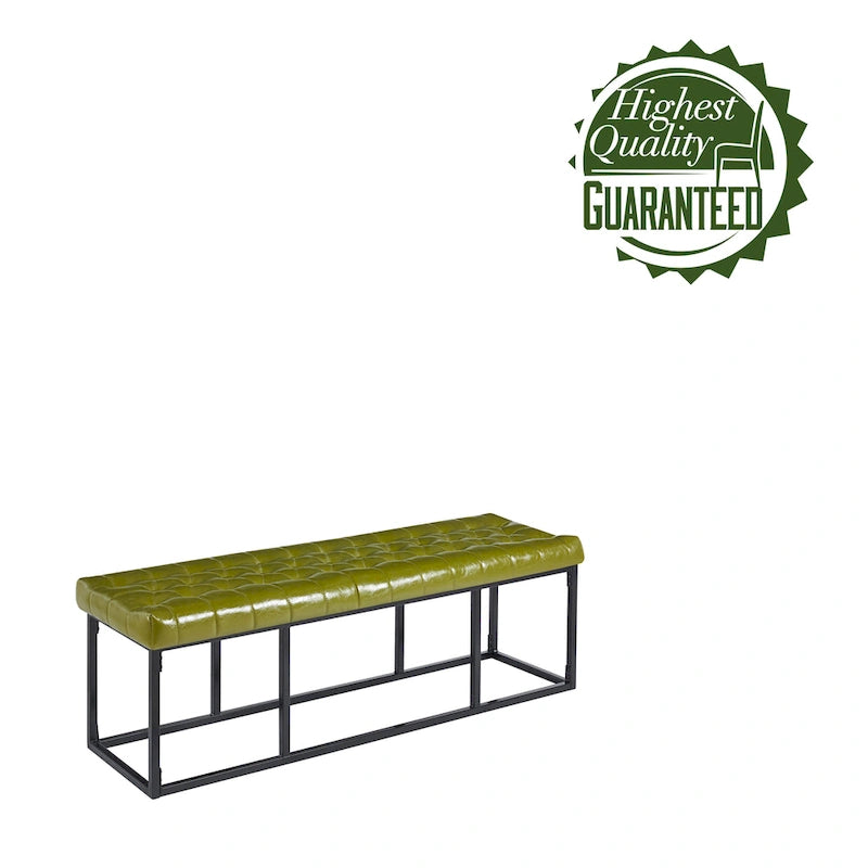 White / Brown / Green / Black Faux Leather Accent Bench, Metal Frame, Single Seat