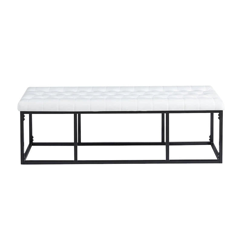 White / Brown / Green / Black Faux Leather Accent Bench, Metal Frame, Single Seat