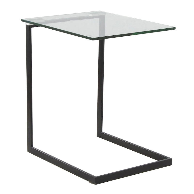 Stainless Steel / Black & Clear Glass End Table with Shelf, 1-Piece