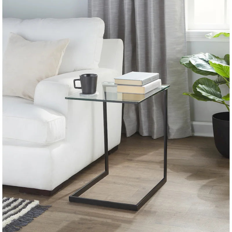 Stainless Steel / Black & Clear Glass End Table with Shelf, 1-Piece