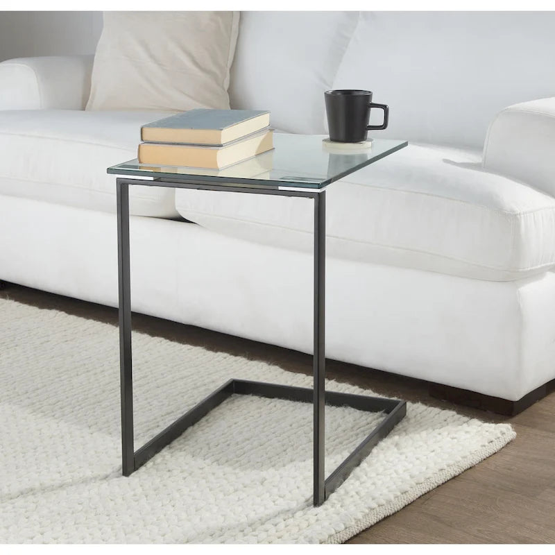 Stainless Steel / Black & Clear Glass End Table with Shelf, 1-Piece