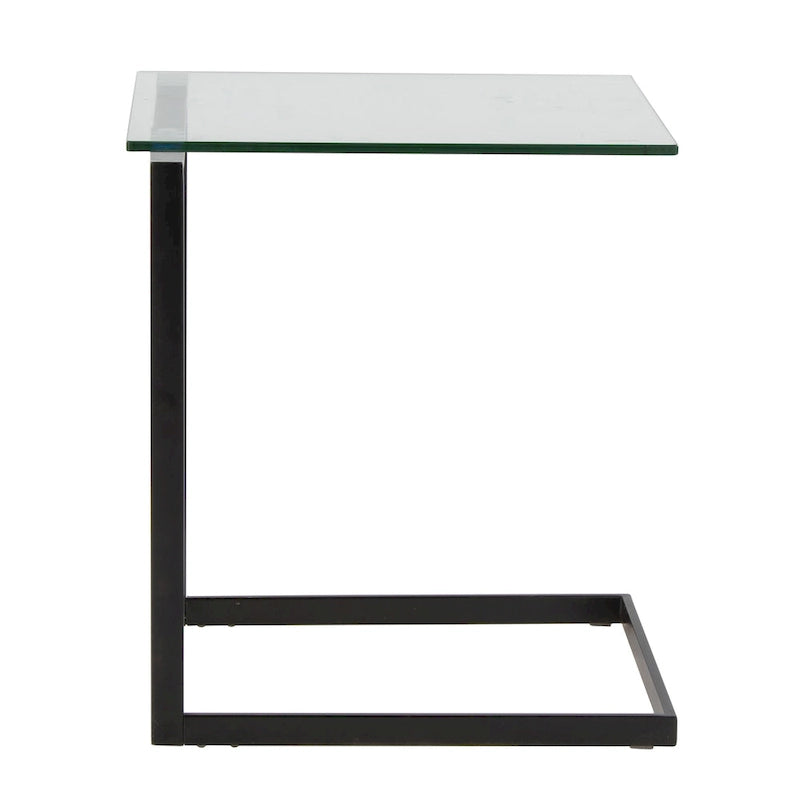Stainless Steel / Black & Clear Glass End Table with Shelf, 1-Piece