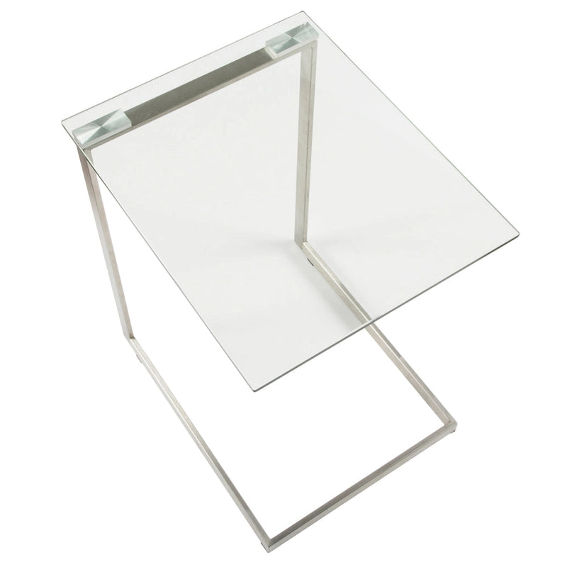 Stainless Steel / Black & Clear Glass End Table with Shelf, 1-Piece