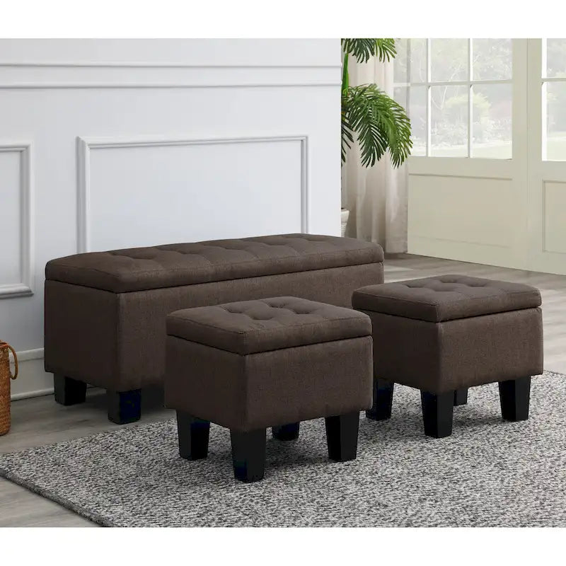 Mid-Century Modern Tufted Storage Lift Top Bench