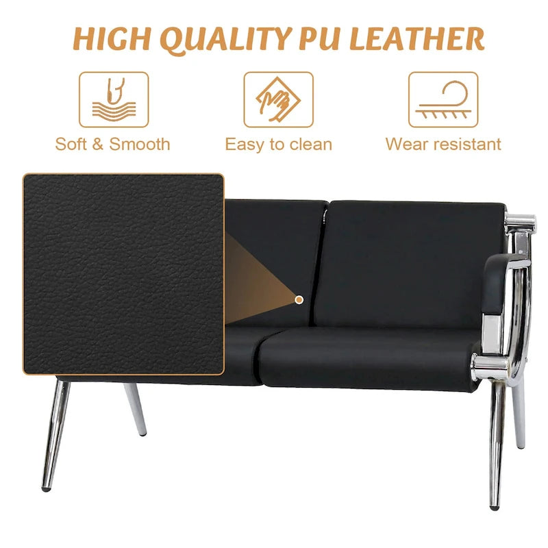 Black / Blue PU Leather Reception Bench – 1, 2, 3 or 4-Seat