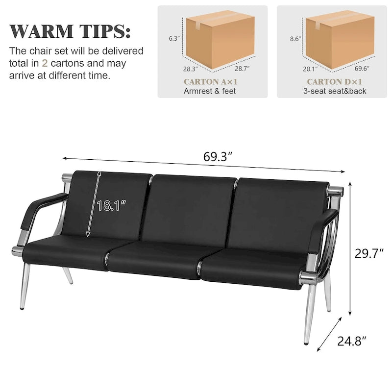 Black / Blue PU Leather Reception Bench – 1, 2, 3 or 4-Seat