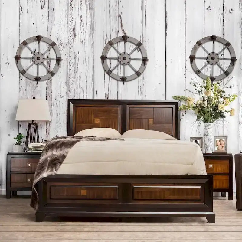 Walnut & Acacia Two-Tone Panel Bed | Full, Queen, King, Cal King