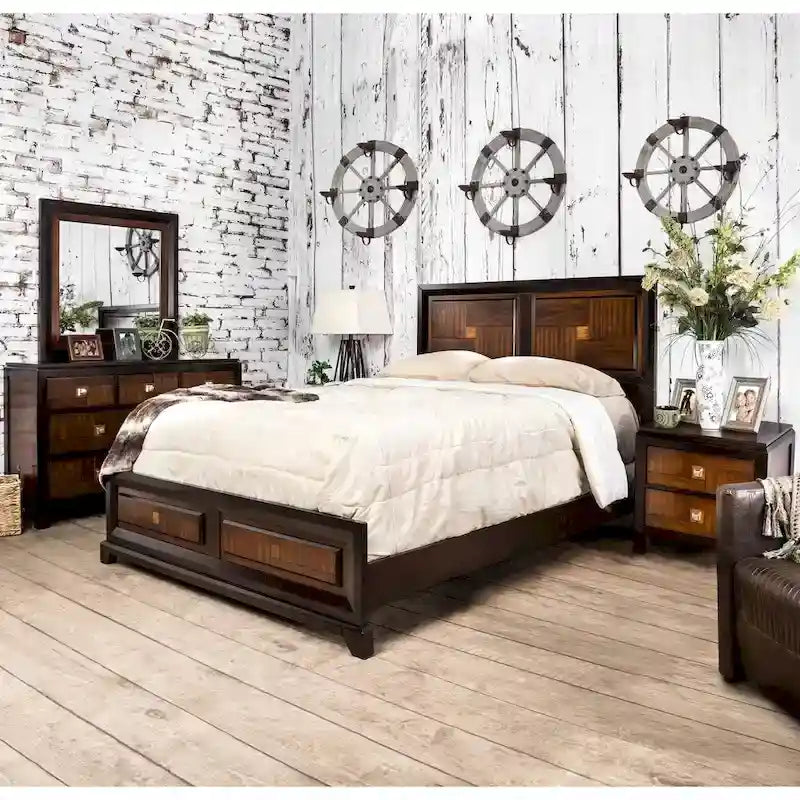 Walnut & Acacia Two-Tone Panel Bed | Full, Queen, King, Cal King