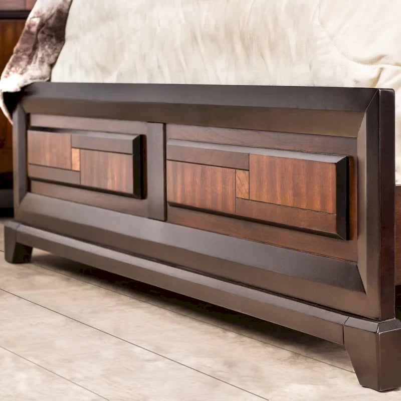 Walnut & Acacia Two-Tone Panel Bed | Full, Queen, King, Cal King