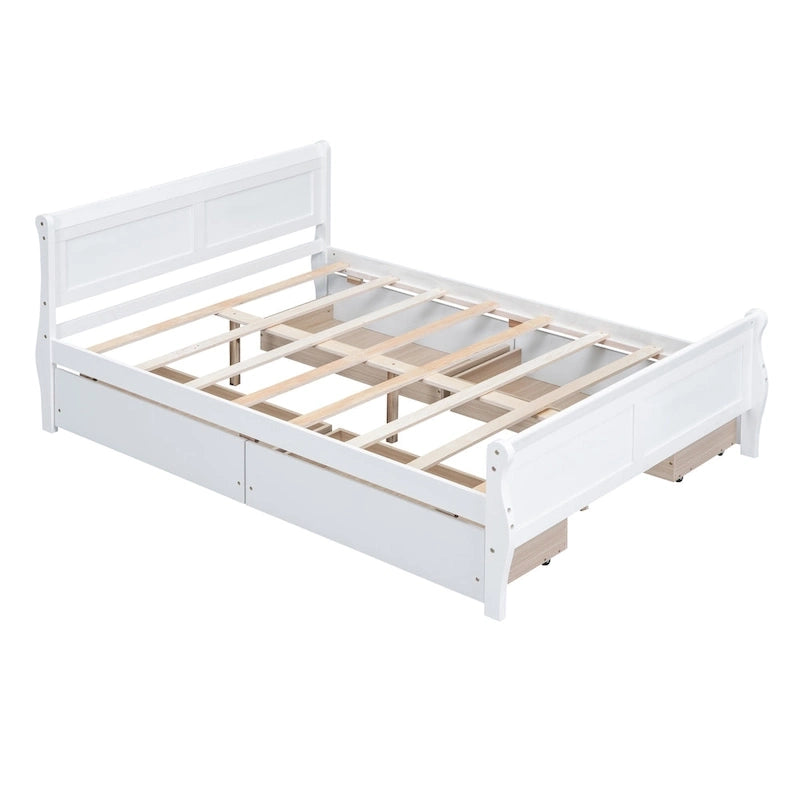 Full Size Wood Platform Bed with 4 Drawers and Streamlined Headboard