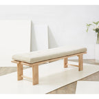 Beige Linen Tufted Cushion Bench, Ashwood Base, 2-Color Options, 1-Seat