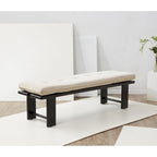 Beige Linen Tufted Cushion Bench, Ashwood Base, 2-Color Options, 1-Seat