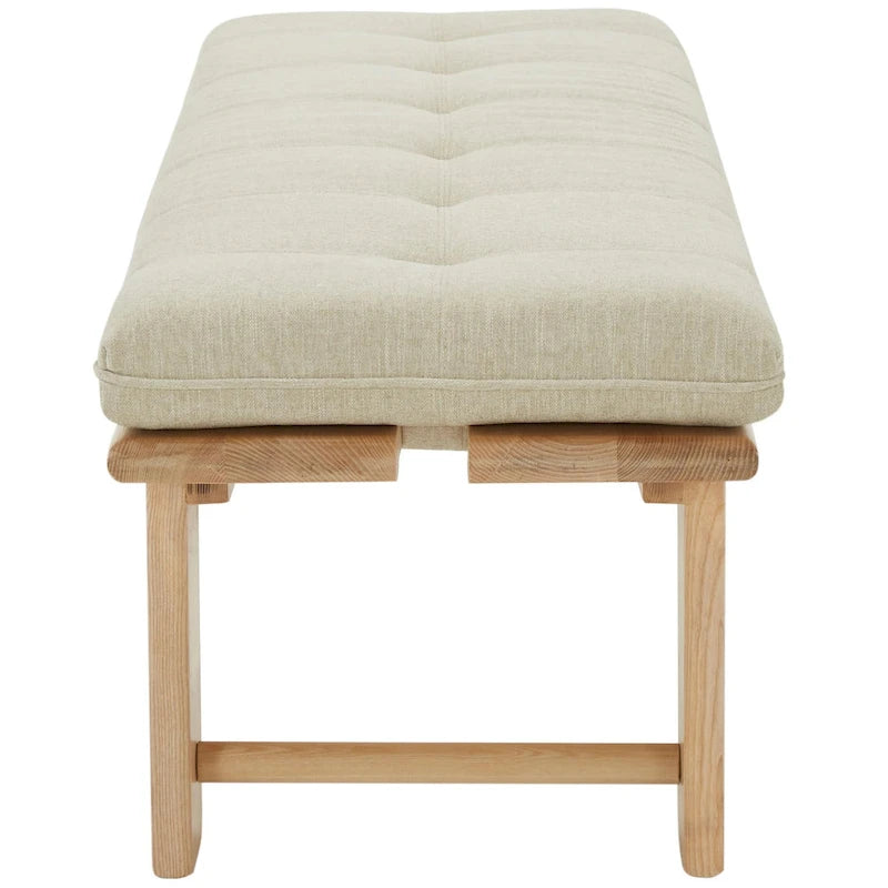 Beige Linen Tufted Cushion Bench, Ashwood Base, 2-Color Options, 1-Seat