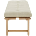 Beige Linen Tufted Cushion Bench, Ashwood Base, 2-Color Options, 1-Seat