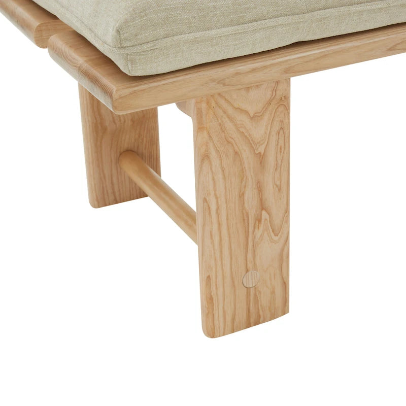 Beige Linen Tufted Cushion Bench, Ashwood Base, 2-Color Options, 1-Seat