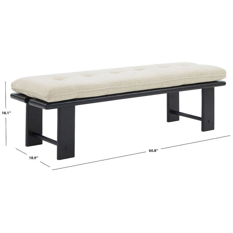 Beige Linen Tufted Cushion Bench, Ashwood Base, 2-Color Options, 1-Seat
