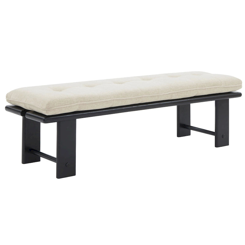 Beige Linen Tufted Cushion Bench, Ashwood Base, 2-Color Options, 1-Seat