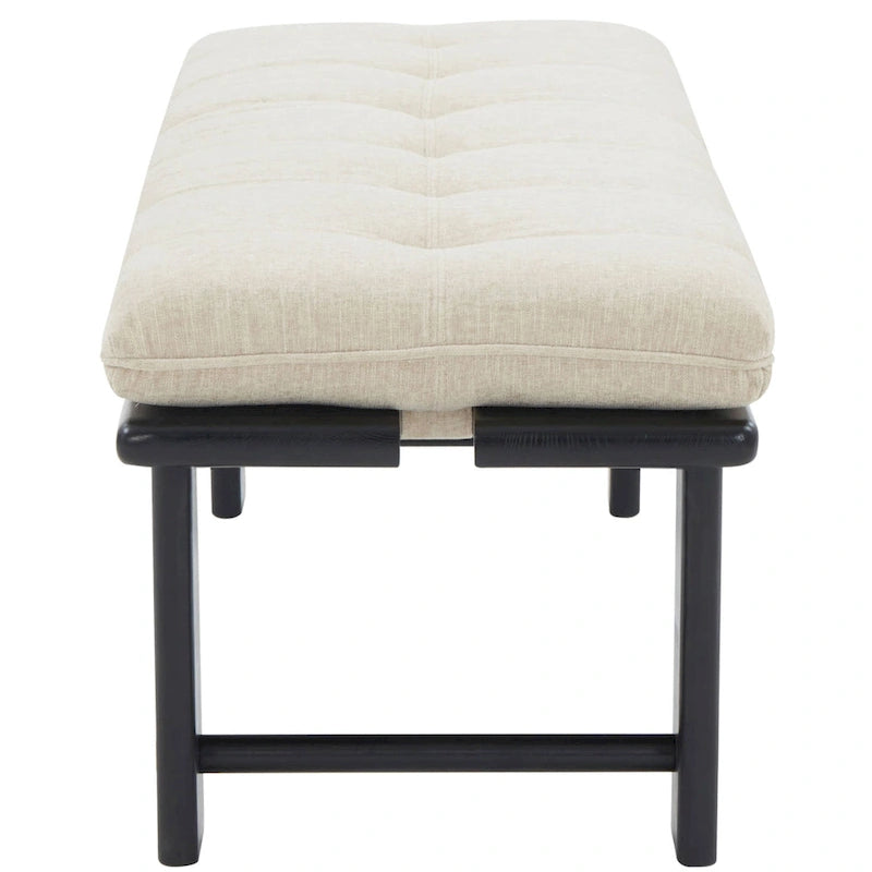 Beige Linen Tufted Cushion Bench, Ashwood Base, 2-Color Options, 1-Seat
