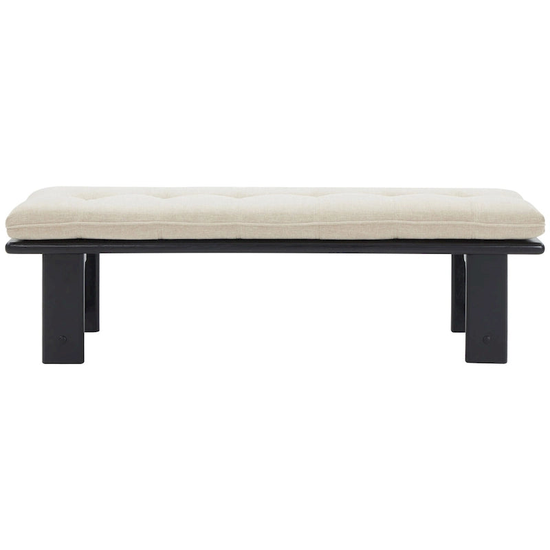 Beige Linen Tufted Cushion Bench, Ashwood Base, 2-Color Options, 1-Seat