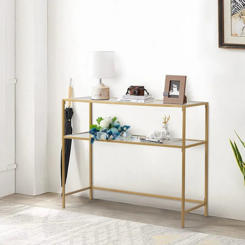 Modern Gold Frame 39.4 Entryway Console Table Glass Top