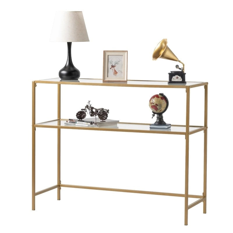 Modern Gold Frame 39.4 Entryway Console Table Glass Top