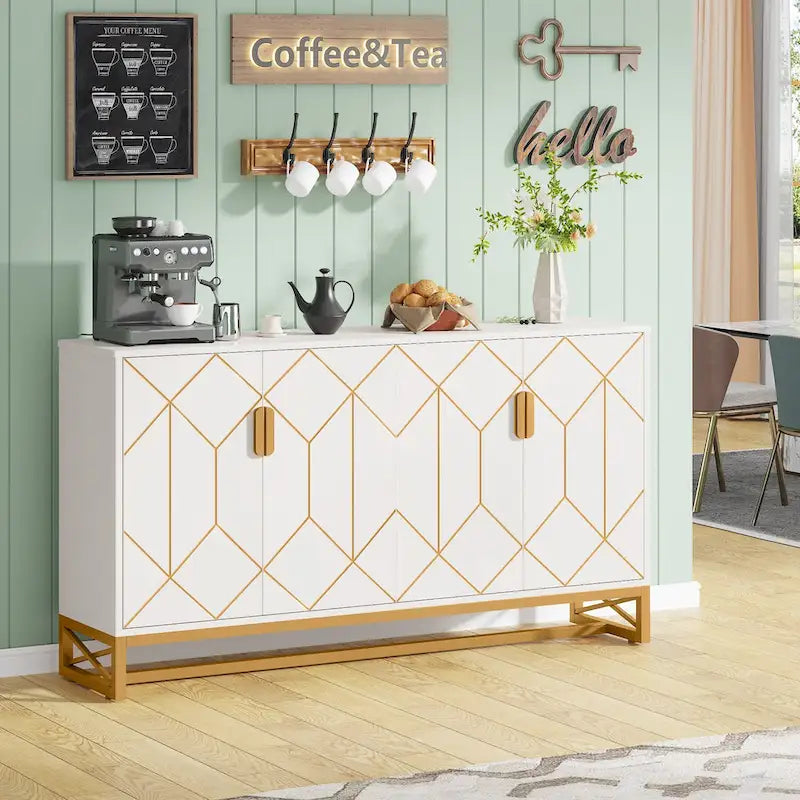 Modern 4-door Buffet Sideboard Storage Cabinet with Adjustable Shelf for Kithen Dining Room