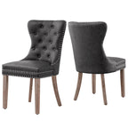 Brown & Grey Faux Leather Wing-back Dining Chair, Button Tufted, Set of 2