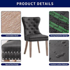 Brown & Grey Faux Leather Wing-back Dining Chair, Button Tufted, Set of 2