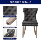 Brown & Grey Faux Leather Wing-back Dining Chair, Button Tufted, Set of 2