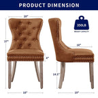 Brown & Grey Faux Leather Wing-back Dining Chair, Button Tufted, Set of 2