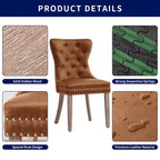Brown & Grey Faux Leather Wing-back Dining Chair, Button Tufted, Set of 2