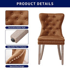 Brown & Grey Faux Leather Wing-back Dining Chair, Button Tufted, Set of 2