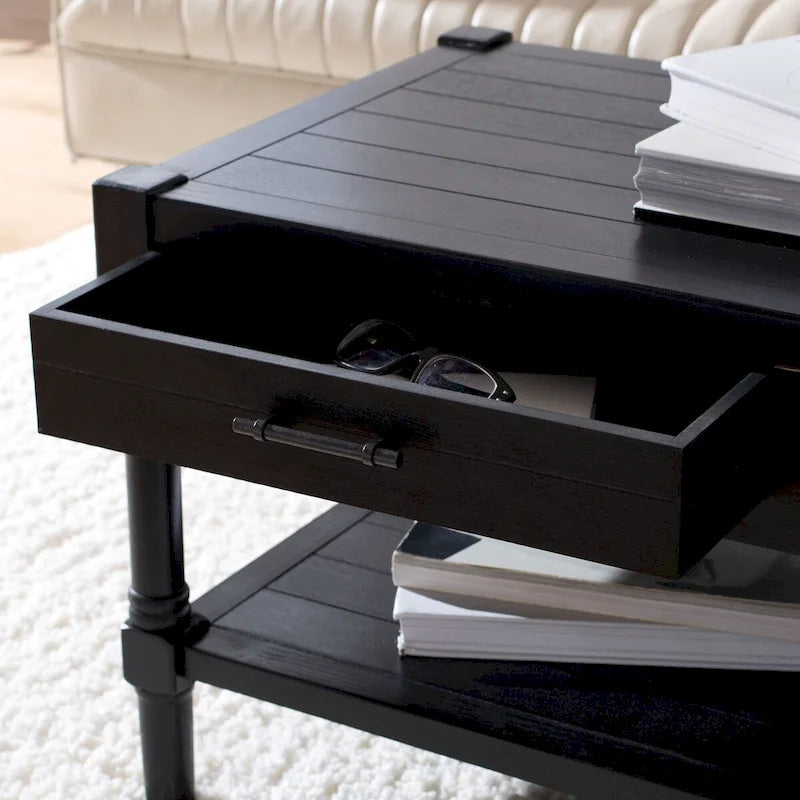 2-Drawer Coffee Table with Bottom Shelf – Distressed White / Grey / Black / Brown