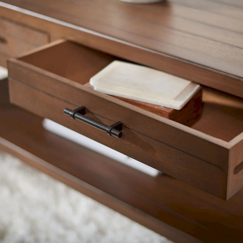 2-Drawer Coffee Table with Bottom Shelf – Distressed White / Grey / Black / Brown