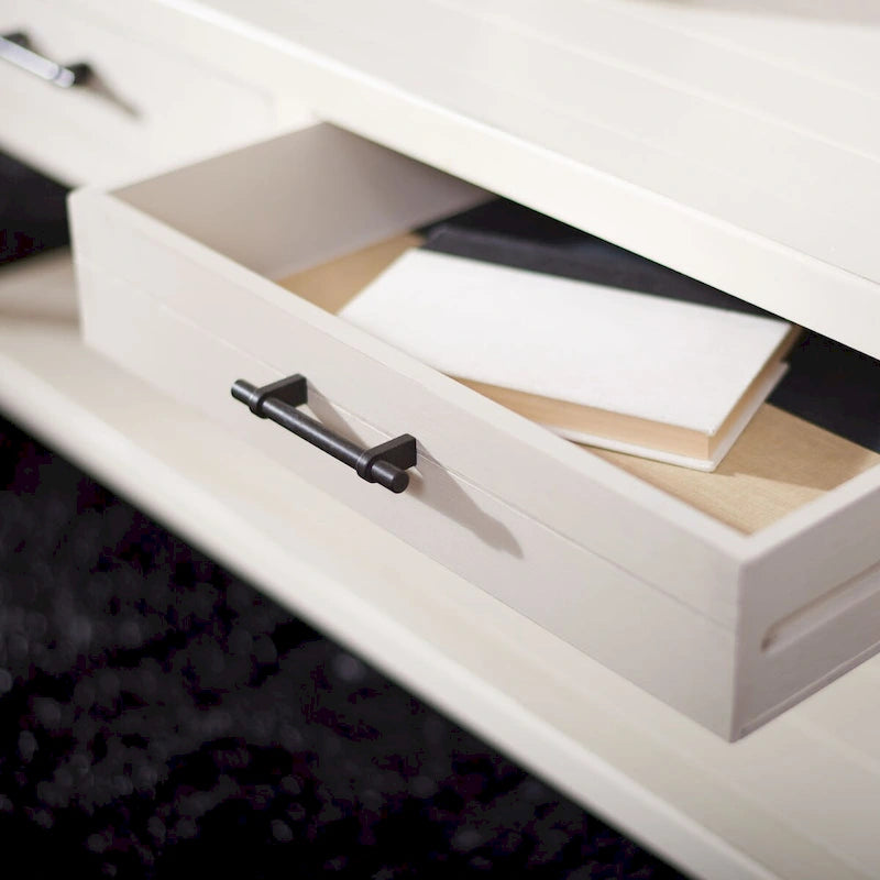 2-Drawer Coffee Table with Bottom Shelf – Distressed White / Grey / Black / Brown