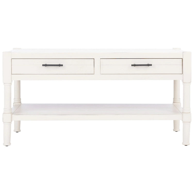 2-Drawer Coffee Table with Bottom Shelf – Distressed White / Grey / Black / Brown