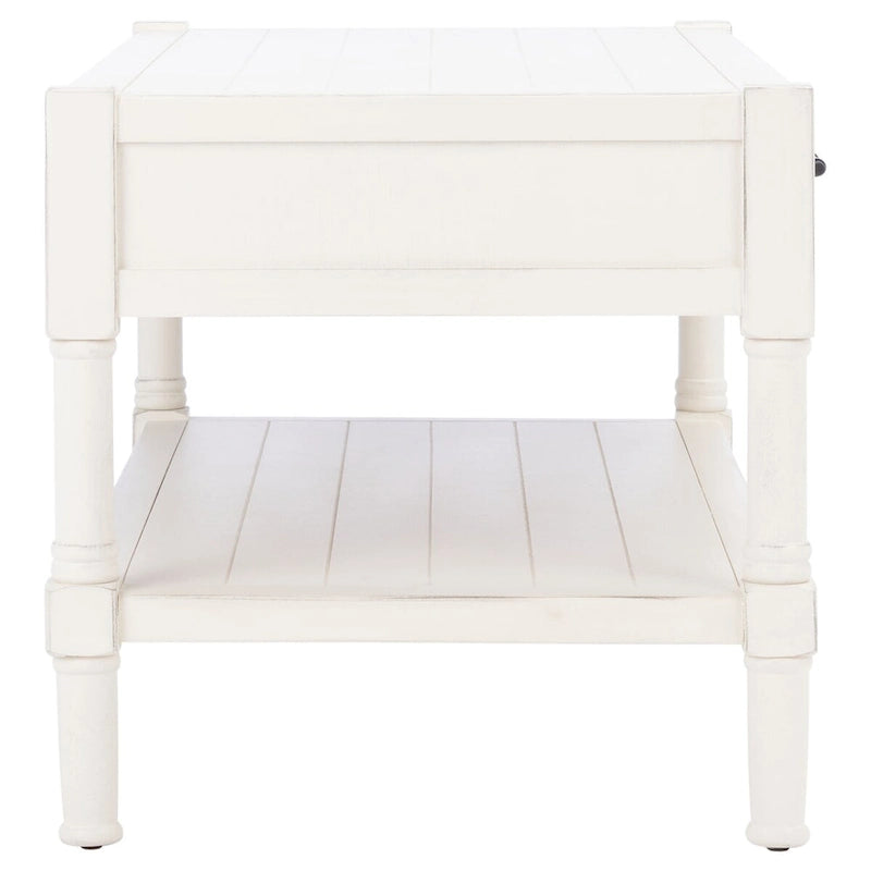 2-Drawer Coffee Table with Bottom Shelf – Distressed White / Grey / Black / Brown