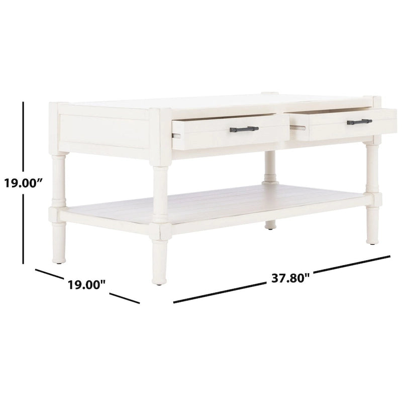 2-Drawer Coffee Table with Bottom Shelf – Distressed White / Grey / Black / Brown