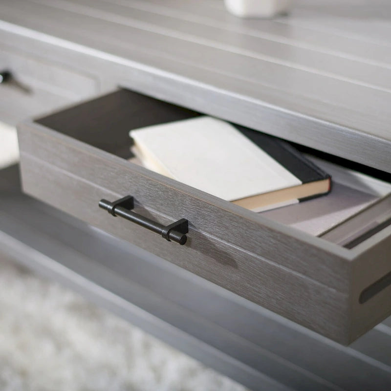 2-Drawer Coffee Table with Bottom Shelf – Distressed White / Grey / Black / Brown