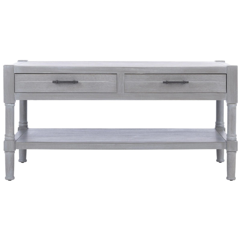 2-Drawer Coffee Table with Bottom Shelf – Distressed White / Grey / Black / Brown