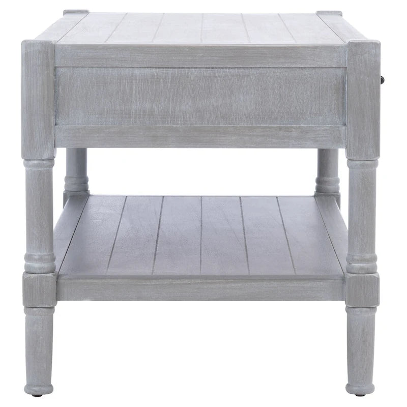 2-Drawer Coffee Table with Bottom Shelf – Distressed White / Grey / Black / Brown
