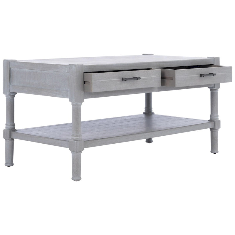 2-Drawer Coffee Table with Bottom Shelf – Distressed White / Grey / Black / Brown