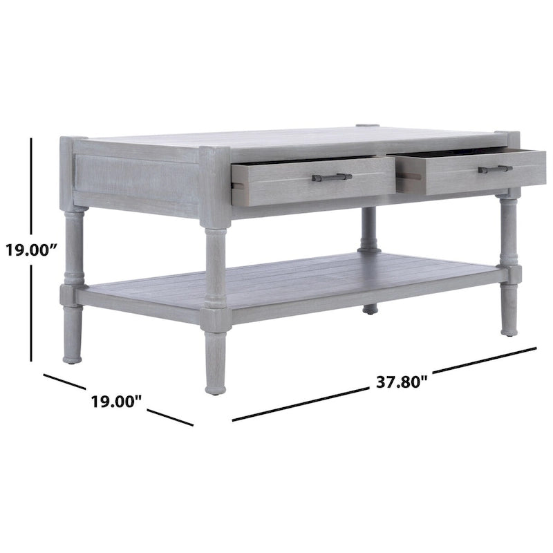 2-Drawer Coffee Table with Bottom Shelf – Distressed White / Grey / Black / Brown