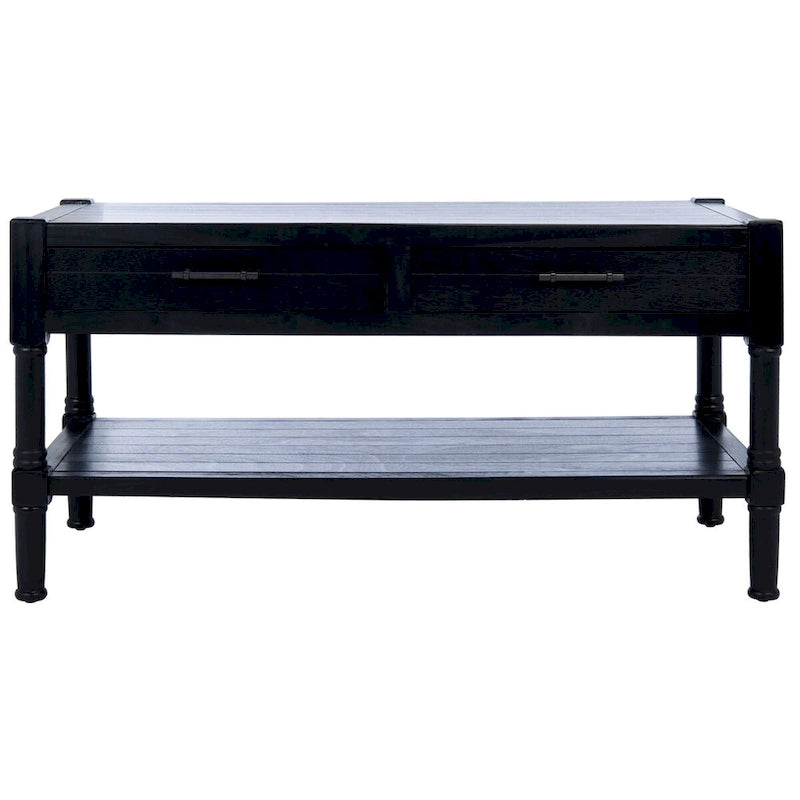 2-Drawer Coffee Table with Bottom Shelf – Distressed White / Grey / Black / Brown